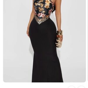 Fashion Nova Strapless Floral Black Dress
